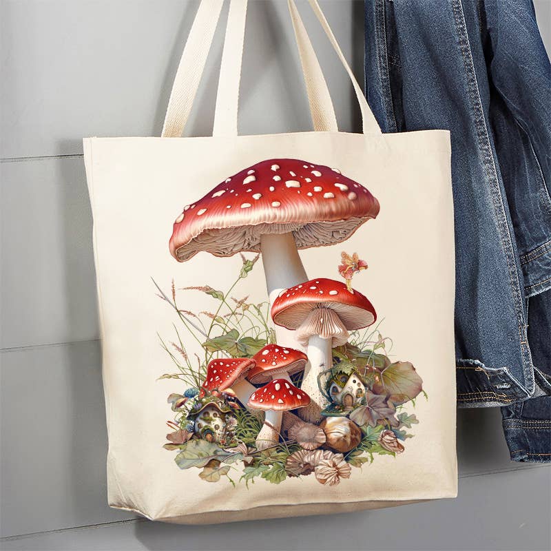 Red & White Mushrooms 12 oz Canvas Tote Bag
