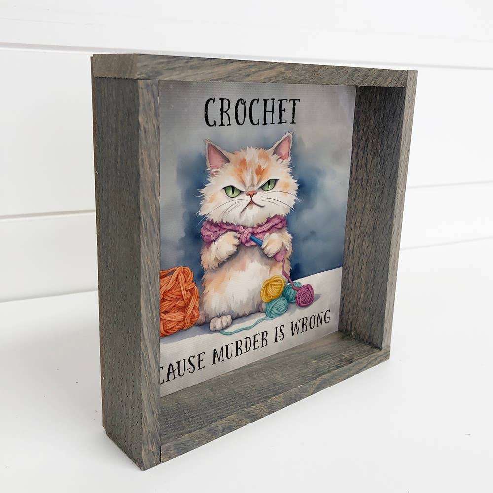 Crochet Cat Canvas Art - Wood Framed Wall Art