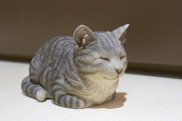 Sleeping Grey Tabby Cat Statue
