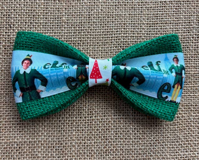 Elf on Green Burlap Bowtie Standard Size