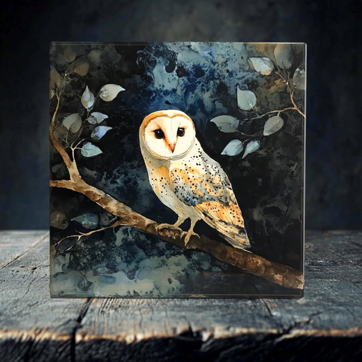 Elegant Barn Owl Porcelain Tile Art