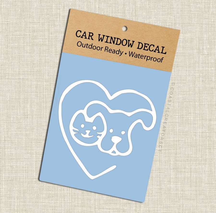 Dog & Cat Heart Outline White Vinyl Window Decal