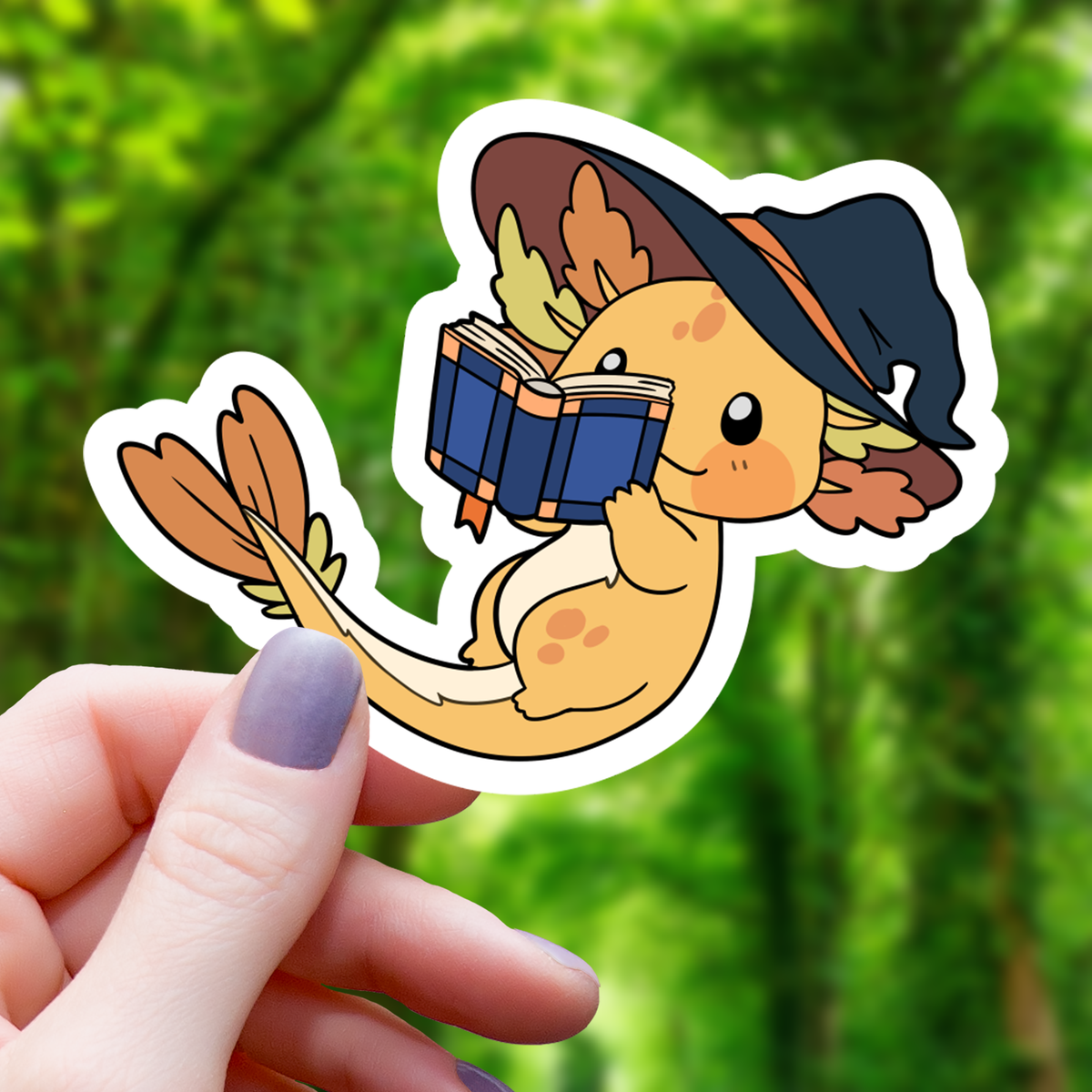 Reading Axolotl Wizard Sticker - 3"