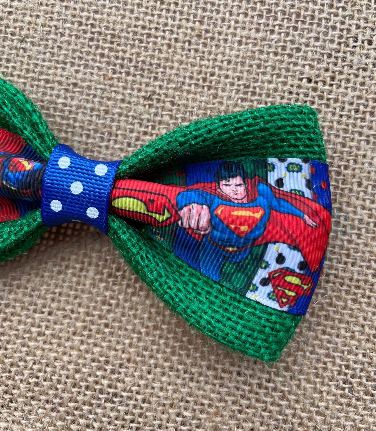Superman On Green Burlap Bowtie
