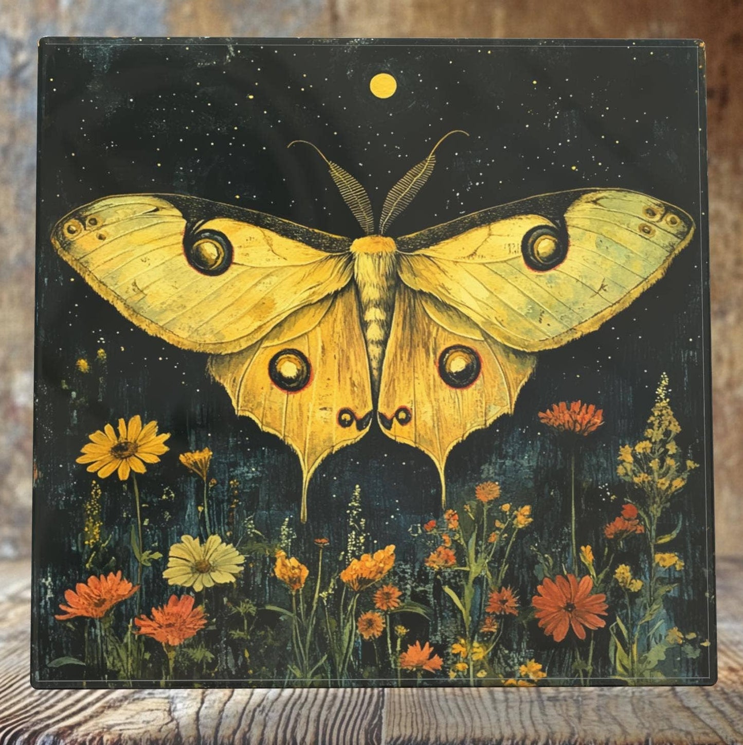 Golden Luna Moth and Moon Porcelain Tile