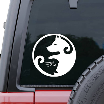 Yin Yang Dog & Cat White Vinyl Window Decal
