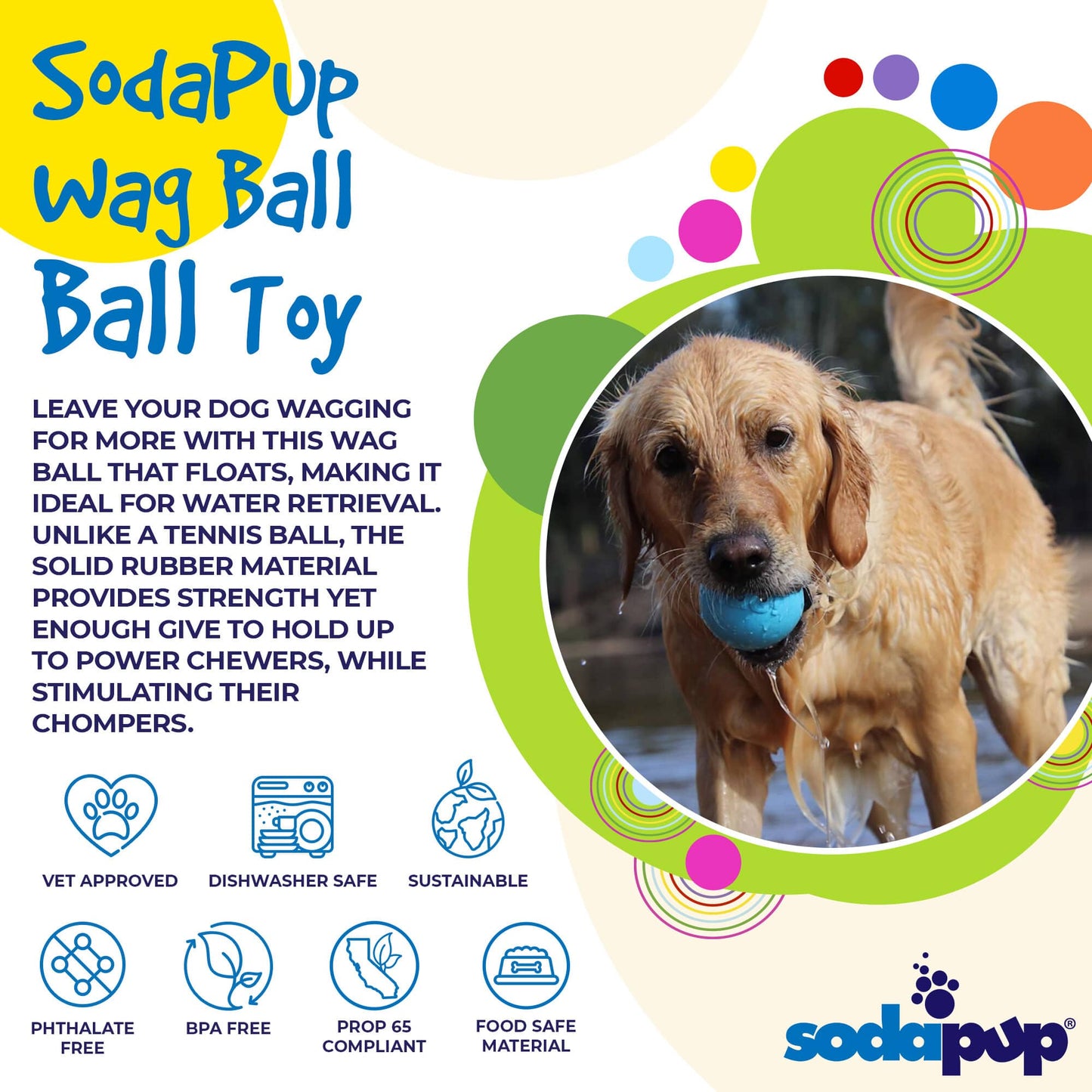Wag Ball Rubber Dog Chew Toy for Heavy Chewers
