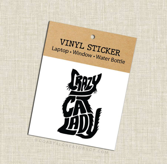 Crazy Cat Lady Vinyl Laptop/Water Bottle Sticker (Black)