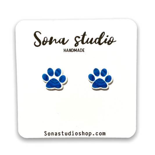 Blue Tie Dye Paw Print Earrings
