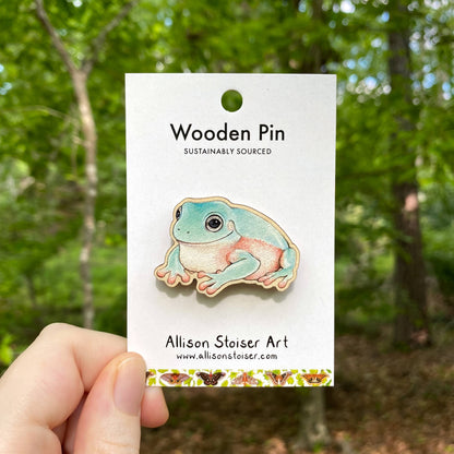 Australian Green Tree Frog Wooden Pin (Sustainably Sourced)