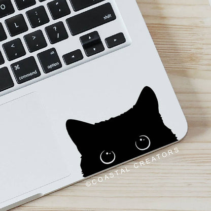 Peeking Cat with Realistic Eyes Black Vinyl Transfer Sticker