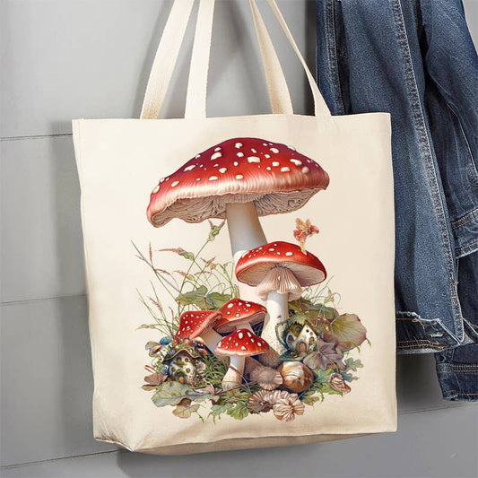 Red & White Mushrooms 12 oz Canvas Tote Bag