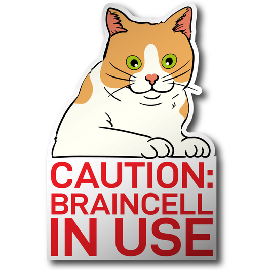 Caution Braincell In Use Cat Sticker Vinyl Decal