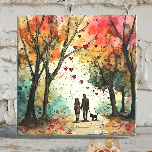 Enchanted Love Path: Handcrafted Ceramic Valentines Day Tile Art