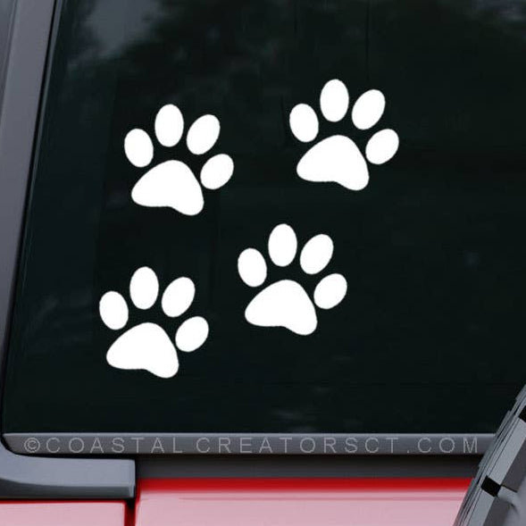 4-Pk White Dog Cat Paw Vinyl Window Decals