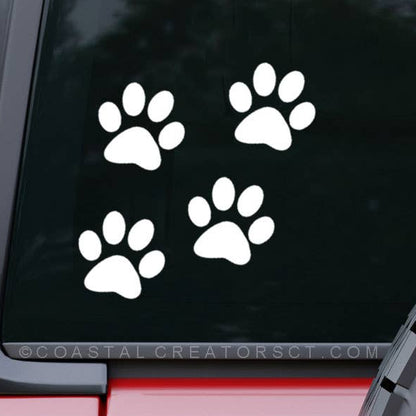 4-Pk White Dog Cat Paw Vinyl Window Decals