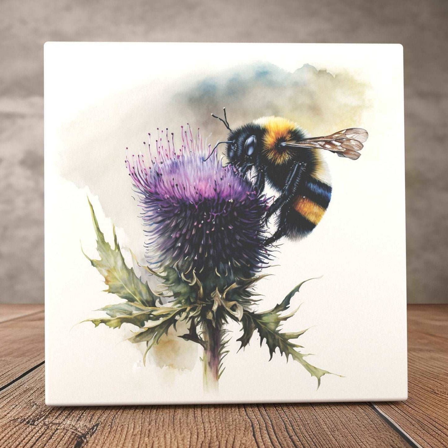Botanical Bee Illustration Tile - Eco-Friendly Living Room Art