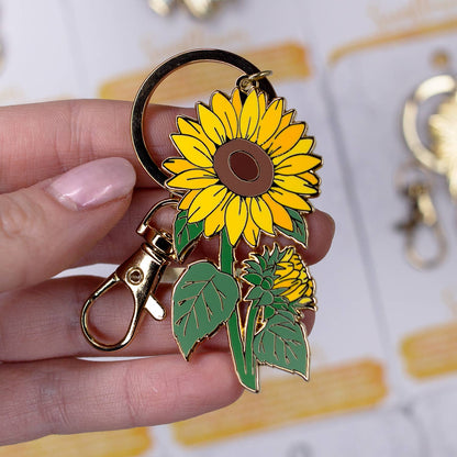 Sunflower Enamel Keychain with Key Clip