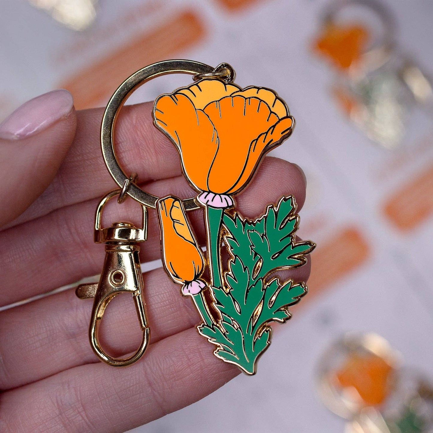 California Poppy Enamel Keychain