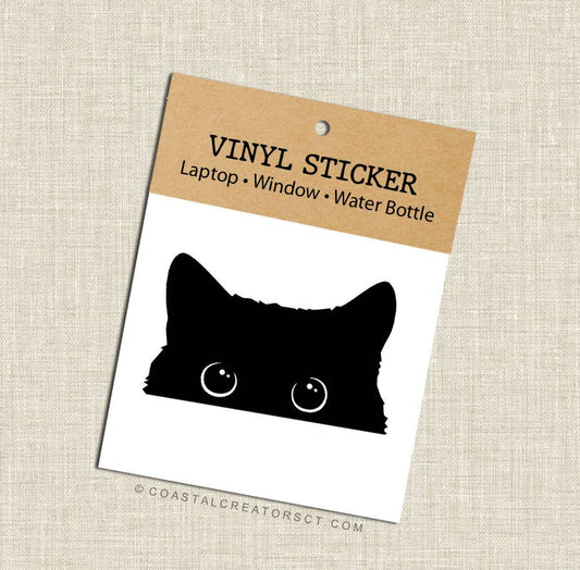 Peeking Cat with Realistic Eyes Black Vinyl Transfer Sticker