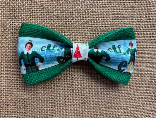 Elf on Green Burlap Bowtie Standard Size