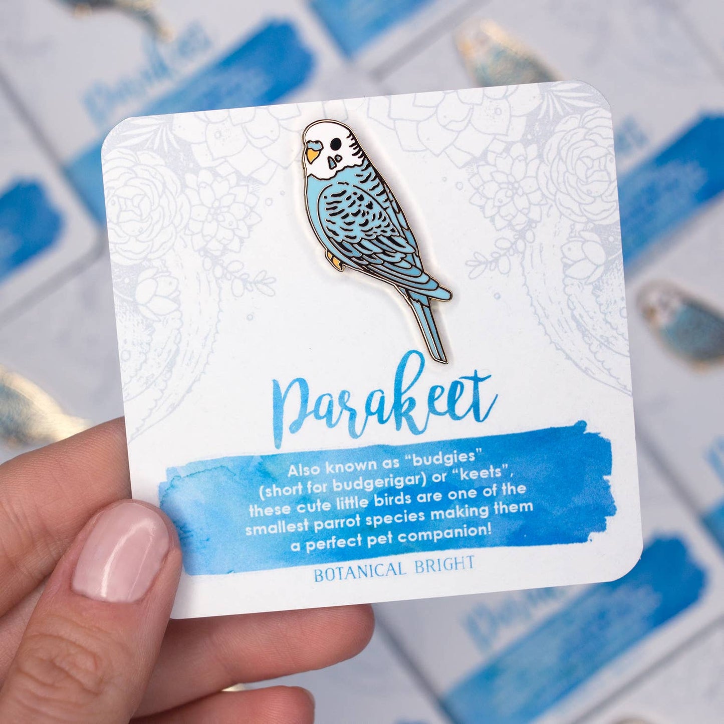 Blue Parakeet Budgie Enamel Pin