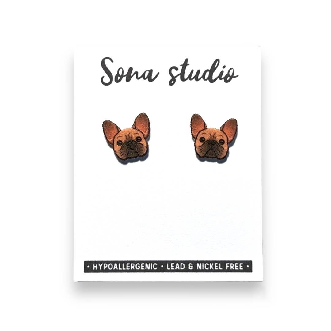 Tan Frenchy Dog Earrings