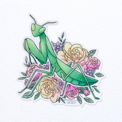 Praying Mantis with Roses Waterproof Vinyl Sticker