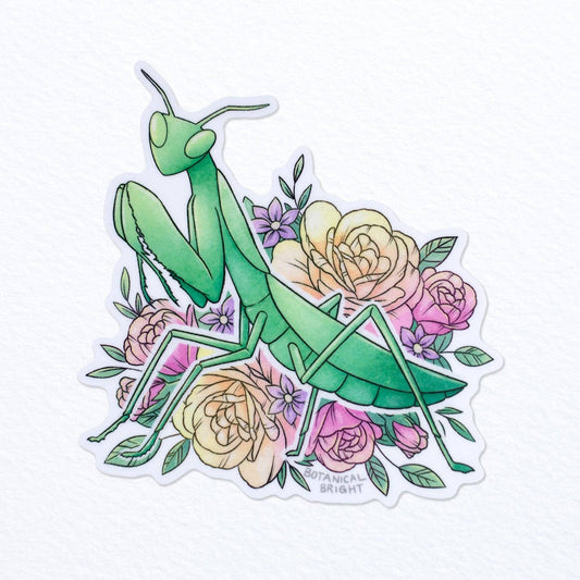 Praying Mantis with Roses Waterproof Vinyl Sticker
