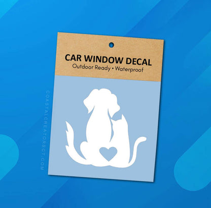 Dog & Cat Heart White Vinyl Window Decal