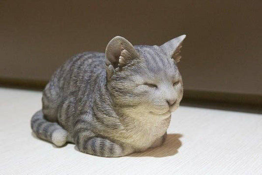 Sleeping Grey Tabby Cat Statue