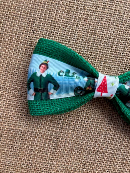 Elf on Green Burlap Bowtie Standard Size