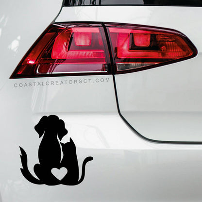 Dog Cat Heart Black Vinyl Laptop Transfer Sticker