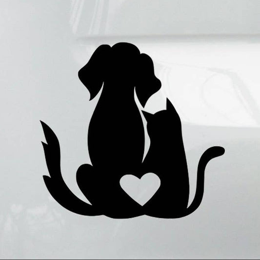 Dog Cat Heart Black Vinyl Laptop Transfer Sticker