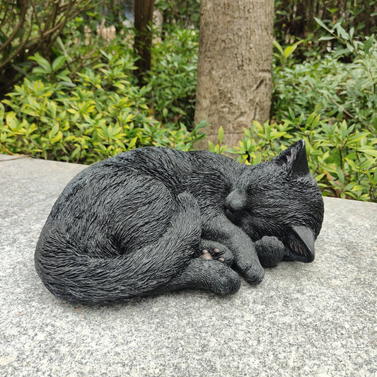 Black Polyresin Sleeping Cat Figurine