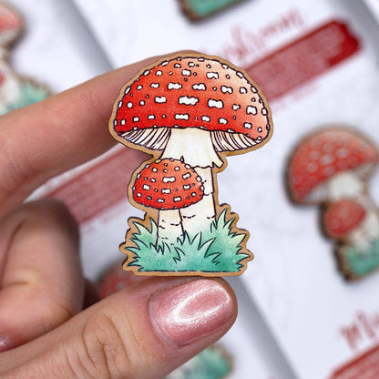 Mushroom Wood Pin