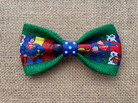 Superman On Green Burlap Bowtie