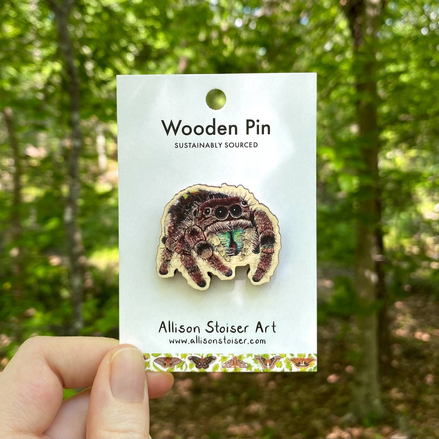 Jumping Spider Wooden Pin (Sustainably Sourced)