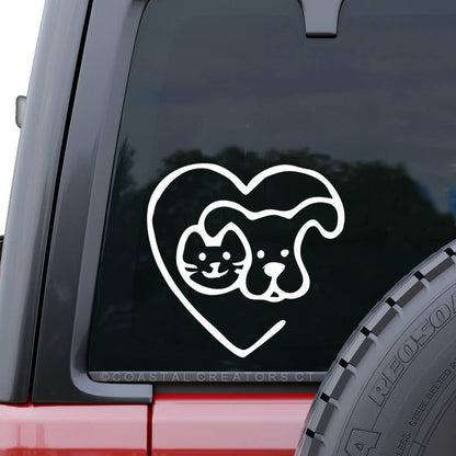 Dog & Cat Heart Outline White Vinyl Window Decal