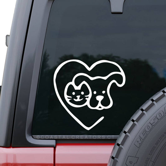 Dog & Cat Heart Outline White Vinyl Window Decal