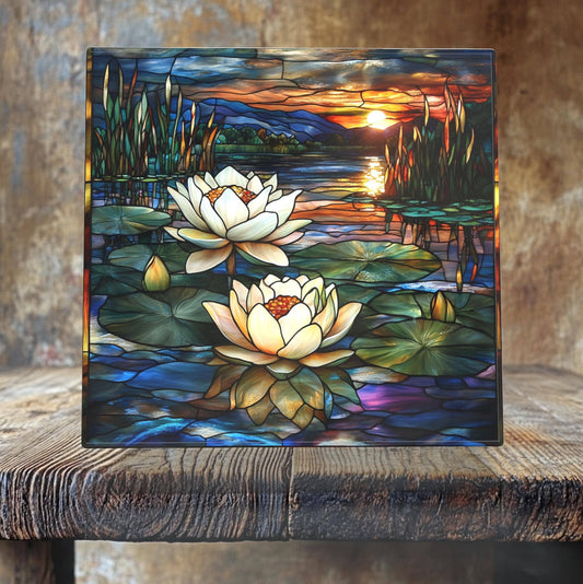 Sunset Pond with Water Lilies Porcelain Tile
