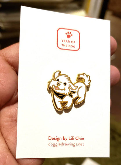 Maltese /Fluffy White Dog Enamel Pin