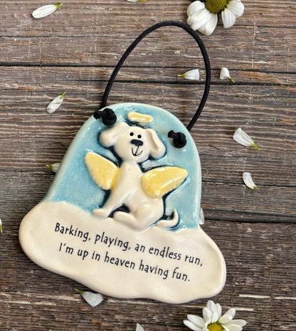 Dog Memorial Ornament: "Barking, playing, an endless run..."