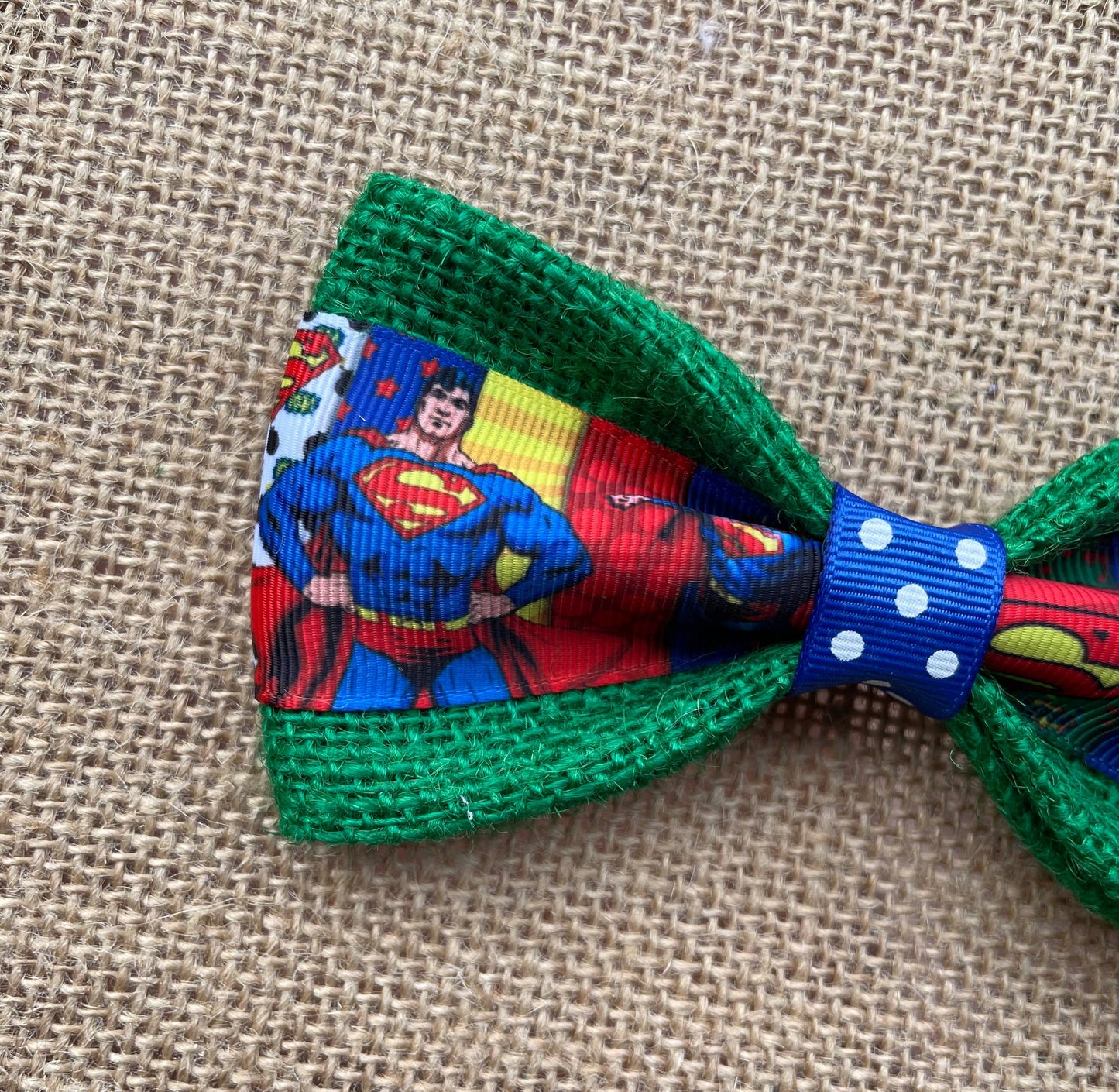 Superman On Green Burlap Bowtie
