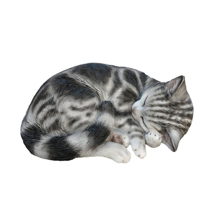 Grey Tabby Polyresin Sleeping Cat Figurine
