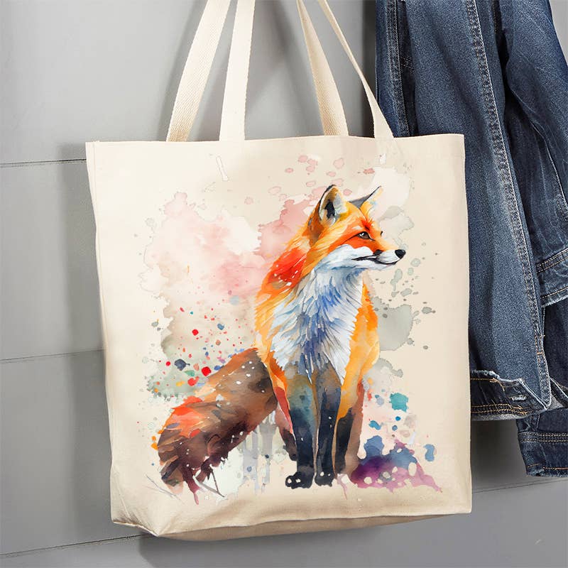 Fox Animal Watercolor Canvas Tote Bag