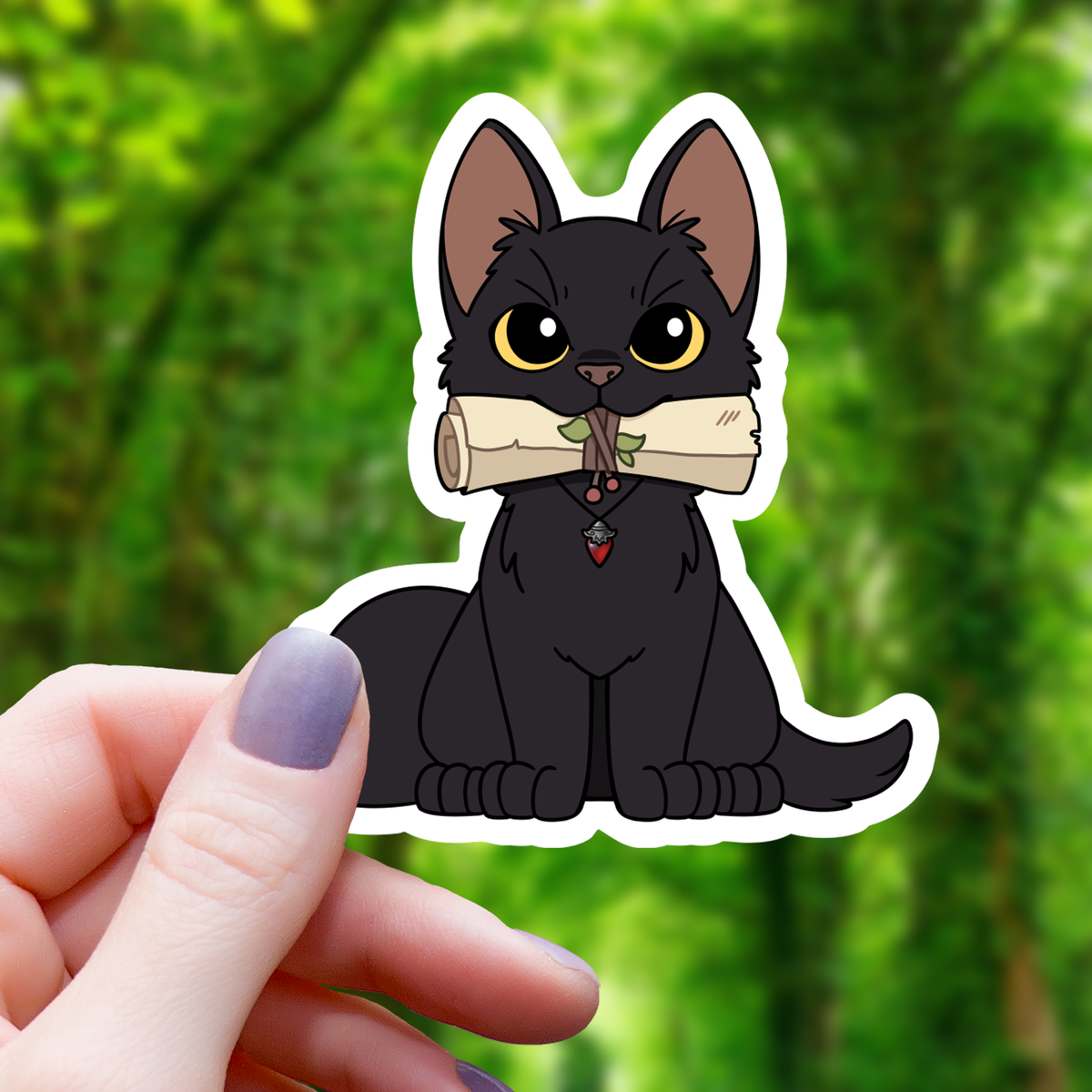Black Cat With Magic Scroll Sticker-3"