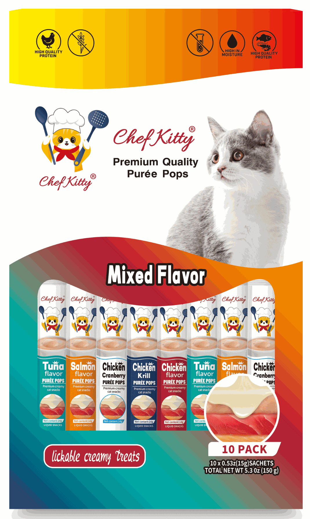 Chef Kitty Purée Pops Lickable Creamy Cat Treats (10 Pack)