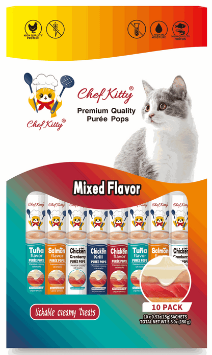 Chef Kitty Purée Pops Lickable Creamy Cat Treats (10 Pack)