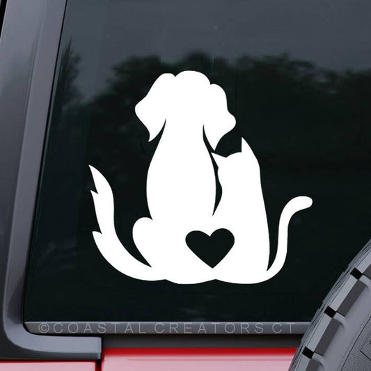 Dog & Cat Heart White Vinyl Window Decal